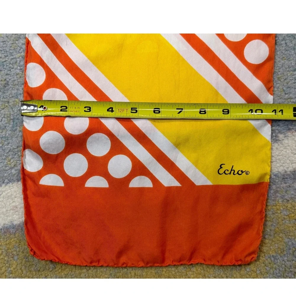 Echo Vintage Silk Scarf 1970s Mod Yellow Orange Polka Dot